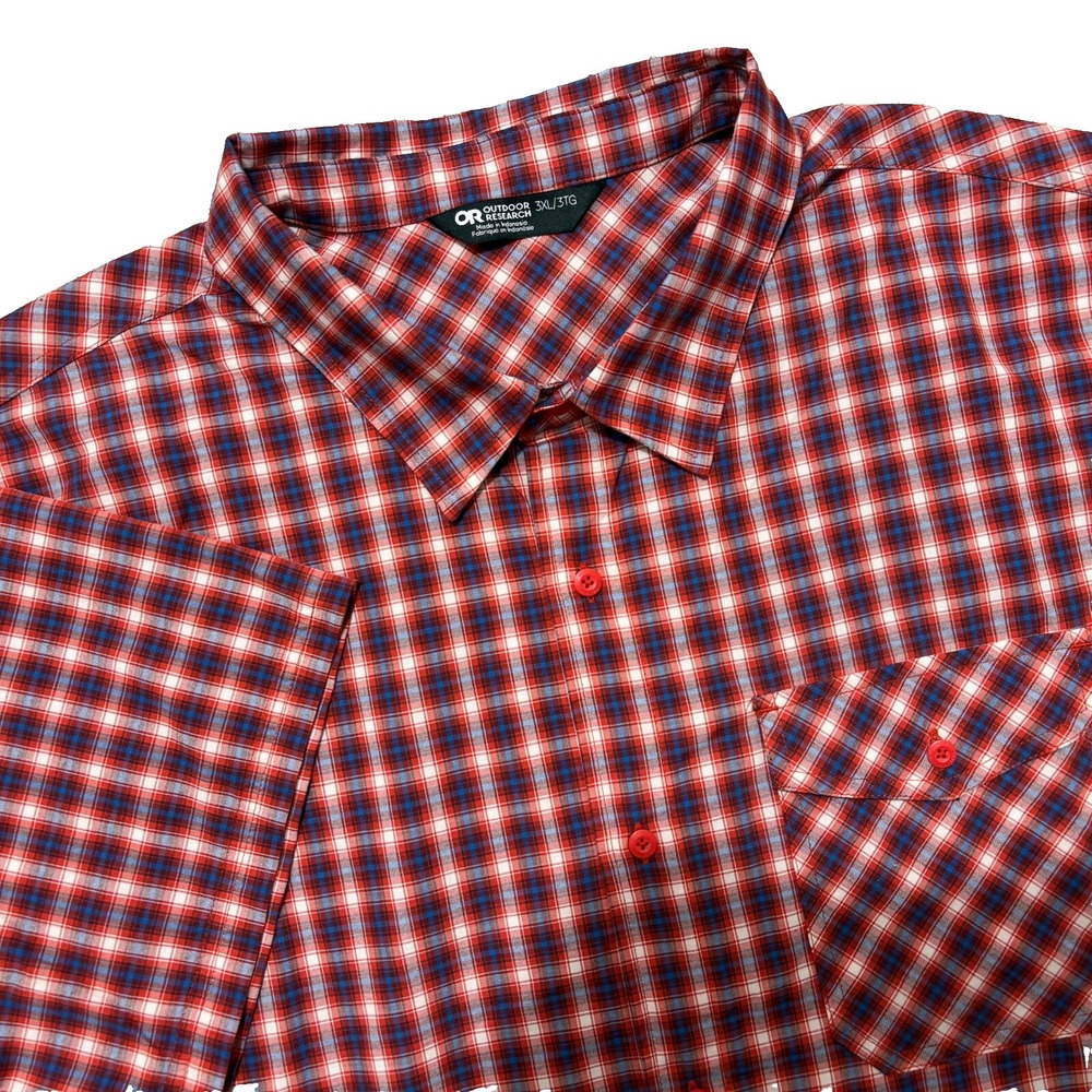 Outdoor Research Shirt Mens 3XL Red Seapine Short Sleeve Button Up Plaid Outdoor